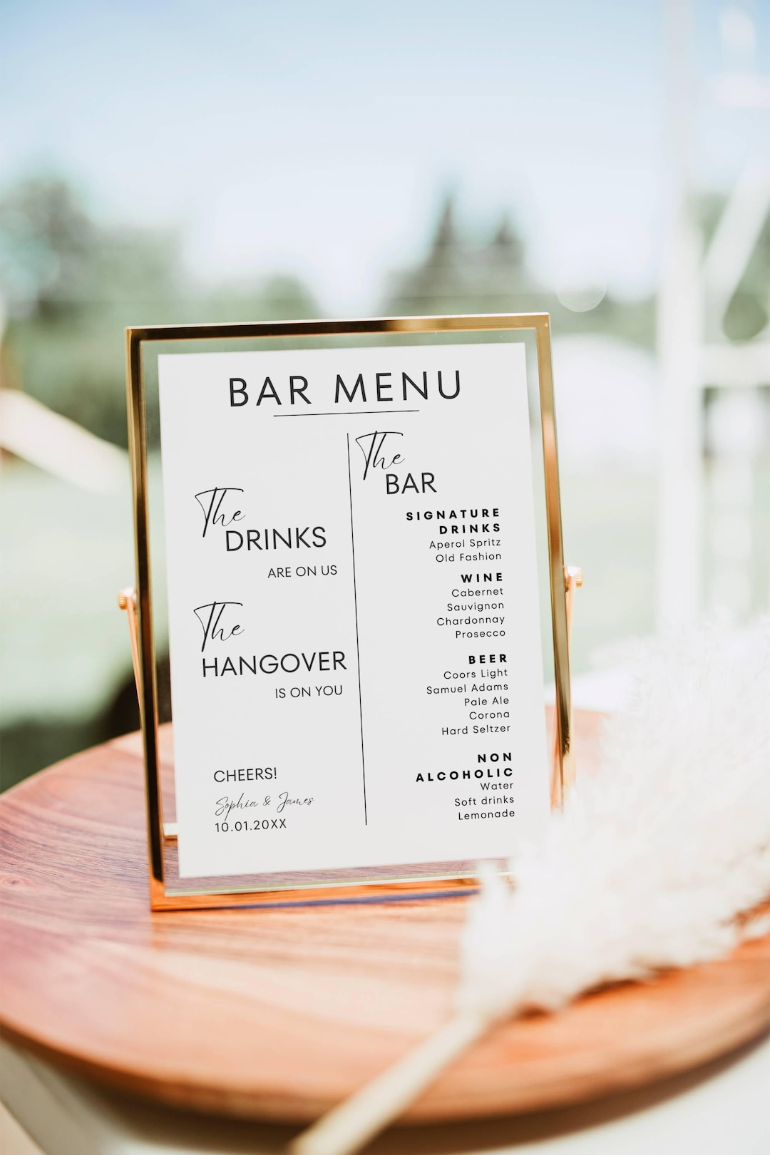 The Drinks Are on Us Wedding Bar Sign Template, Open Bar Menu