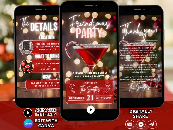 Digital Friendsmas Christmas Invitation Template, Christmas Party Invite, Friends Christmas Cocktail party Invite, Xmas Drinks Invite Phone