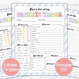Favorite Things List Survey Questionnaire, Get to Know You Form, Coworker Questions Team Building Survey Teacher Appreciation Ideas Editable
