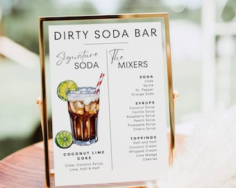 Dirty Soda Bar Sign, Soda bar Mocktail Print, Signature Drink Bar Menu Template Poster Non Alcoholic Pop Bar Grad Baby Bridal Shower Decor