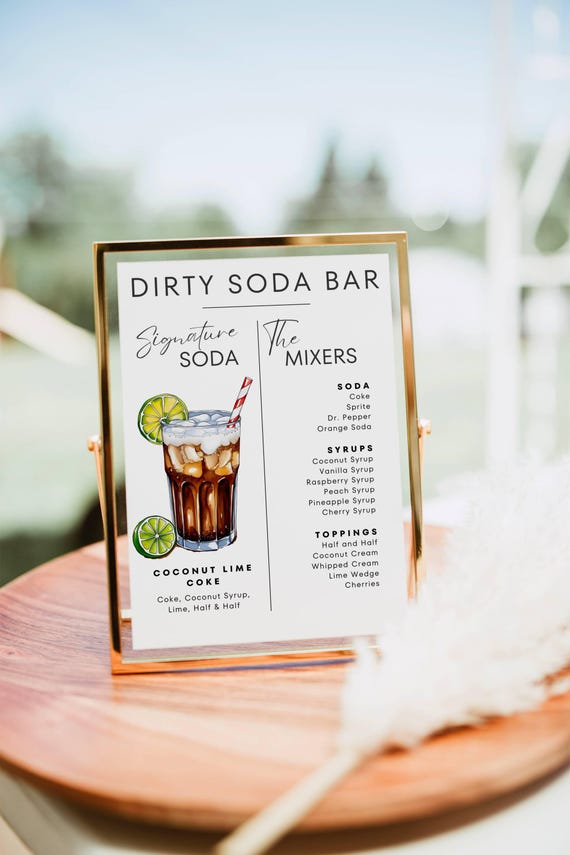 Dirty Soda Bar Sign, Soda bar Mocktail Print, Signature Drink Bar Menu Template Poster Non Alcoholic Pop Bar Grad Baby Bridal Shower Decor