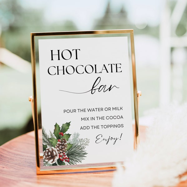 Hot Chocolate Bar Sign, Modern Hot Cocoa Bar Menu Print, Holiday Party Bar Menu Template, Minimalist Winter Wedding Baby Bridal Shower decor