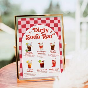 Ready to Pop Dirty Soda Bar Sign Template, Editable Canva Menu, Retro Red Pink Checker Soda Bar, Baby Shower Drink Recipes, Instant Download