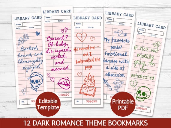 Smut Library Card Bookmark, Spicy Dark Romance Romantasy Book mark Printable, Book Lover Gift Idea Reading Group Club Bookish Humor Editable