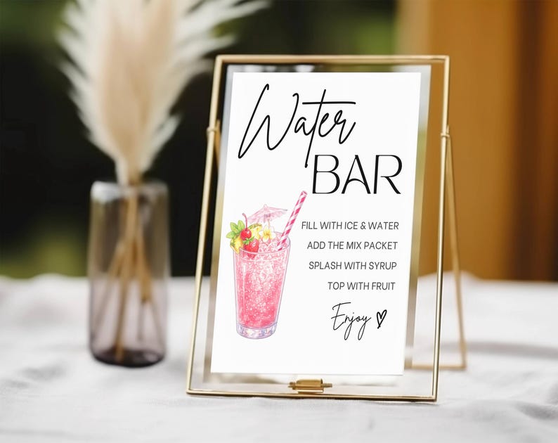 Water Bar Sign, Water Bar Recipes Mocktail Print Template, Non ...