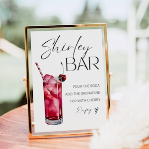 Shirley Temple Bar Sign, Shirley Temple Cherry Mocktail Signature Drink Bar Menu Template Poster Non Alcoholic Grad Baby Bridal Shower Decor