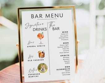 Signature Drink Sign Template, Signature Drink Bar Menu Template, Cocktail Bar Sign Poster, Modern Wedding Pet Dog Signature Drink His Hers