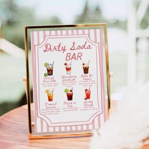 Ready to Pop Dirty Soda Bar Sign Template, Editable Canva Menu, Hand Drawn Pink Stripe Soda Bar, Baby Shower Drink Recipes, Instant Download