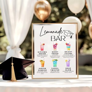 Lemonade Bar Sign, Lemonade bar Mocktail Print, Graduation Party Drink Menu Template Poster Non Alcoholic Bar Grad Birthday Table Sign Decor image 3