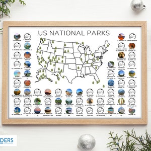 Liste de contrôle des photos du parc national, cadeau des parcs nationaux américains, carte d'aventure de voyage d'image numérique, liste de contrôle de la liste des seaux NPS, cadeaux pour lui