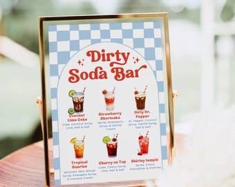 Ready to Pop Dirty Soda Bar Sign Template, Editable Canva Menu, Retro Blue Checkered Soda Bar, Baby Shower Drink Recipes, Instant Download