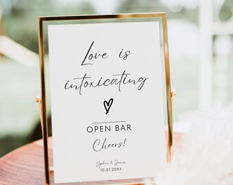 Open Bar Sign Template, Love is Intoxicating Bar Menu Template, Cocktail Bar Sign Poster, Modern Minimalist Wedding Bar Drink Sign Decor