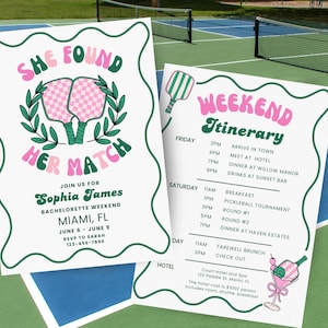Pickleball Bachelorette Party Invitation & Itinerary Template, Found Her Match Bach Weekend Invite Retro Pickleball Social Club Bachelorette