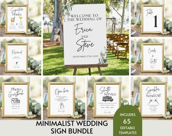 Minimalistisches Hochzeitsschild-Paket, 65+ moderne Hochzeitsschilder-Vorlage, Hochzeitsschild-Vorlagenpaket, Boho-Hochzeitsschilder zum druckbaren Download