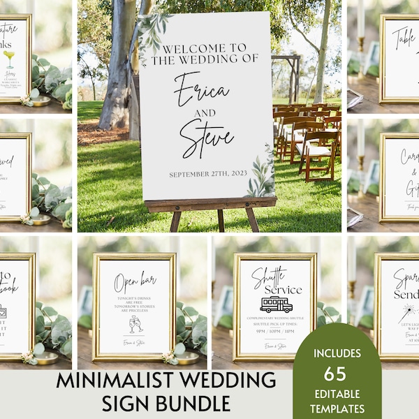 Minimalist Wedding Sign Bundle, 65+ Modern Wedding Signs Template, Wedding Sign Template Bundle, Boho Wedding Signs Printable Download