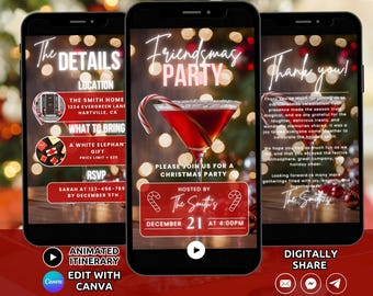 Digital Friendsmas Christmas Invitation Template, Christmas Party Invite, Friends Christmas Cocktail party Invite, Xmas Drinks Invite Phone