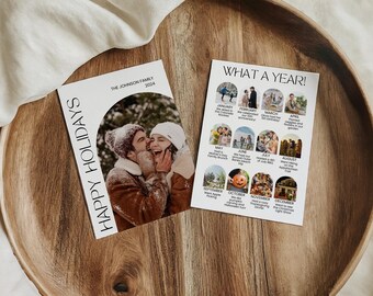 Christmas Photo Card Template, Year In Review Holiday Card, Printable Family Photo Christmas Card, Arch Photo Holiday Newsletter Editable