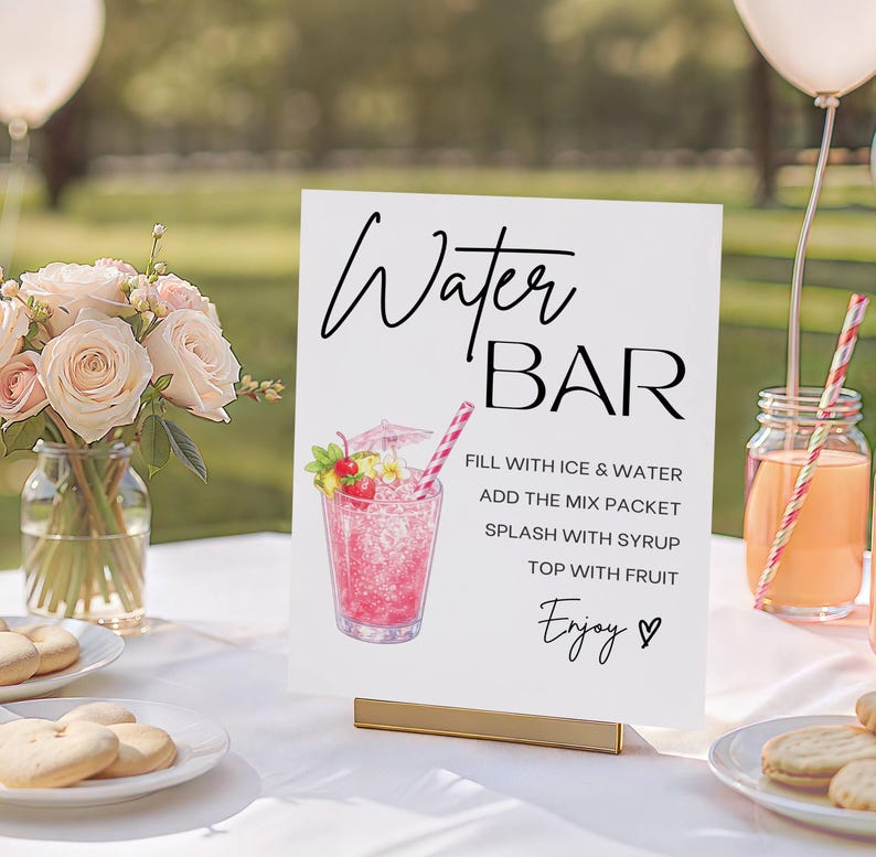 Water Bar Sign, Water Bar Recipes Mocktail Print Template, Non ...