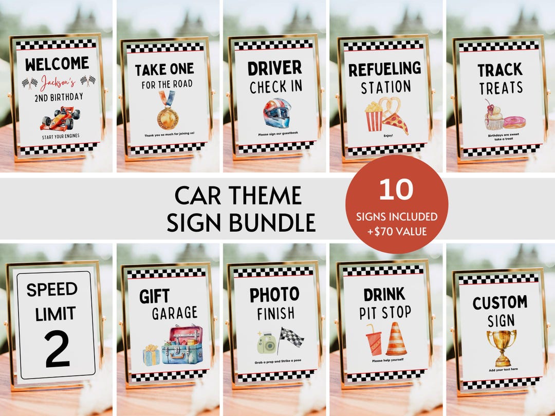 Racing Party Sign Bundle Editable, Race Cars Birthday Party Decor, Car ...