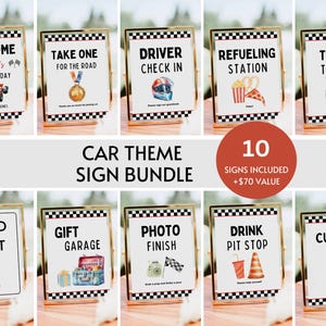 Racing Party Sign Bundle bearbeitbar, Rennautos Geburtstagsfeier Dekor, Auto Party Favor & Geschenke Zeichen, Fast One Party Two Fast Birthday Signage