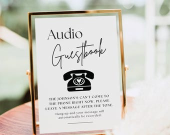 Ljudgästboksskylt, modern minimalistisk bröllopsskylt, gästbok för telefonmeddelanden, svara i telefonen, lämna ett meddelande, utskrivbar duschdekor