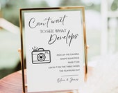Disposable Camera Sign, Minimalist Wedding Sign, Can't Wait to See What Develops Sign Guest Photo Camera Instructions Shower Decor Printable