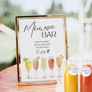 Mimosa Bar Sign & Tags, Champagne Mimosa Cocktail Print, Signature Drink Bar Menu Template, Modern Baby Bridal Shower Decor Cocktail Poster