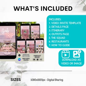 Pode incluir: Um modelo de convite digital para uma viagem de meninas para Napa, Calif&oacute;rnia. O modelo inclui um convite em v&iacute;deo, uma p&aacute;gina de detalhes, um itiner&aacute;rio, uma p&aacute;gina de roupas, a equipe, restaurantes e um guia de como fazer. O modelo tem 1080x1920 pixels e pode ser baixado como v&iacute;deo ou imagem.