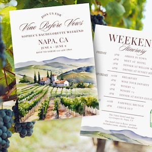 Winery Bachelorette Party Invitation & Itinerary Template, Napa Sonoma Bach Weekend Invite, Vino before Vows Wine Tasting Bachelorette