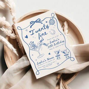 Hand Drawn Twenty Fine Birthday Party Invitation Template, 25th Birthday Invite, Cowgirl 21st 24th Birthday Dinner Celebration Printable image 4