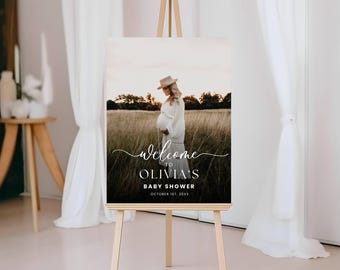 Photo Baby Shower Welcome Sign Template, Modern Minimalist Baby Shower Welcome Sign Baby Shower Welcome Sign with Picture Editable Printable