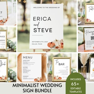 Pumpkin Wedding Sign Bundle, 65+ Modern Wedding Signs Template, Autumn Wedding Sign Template Bundle, Fall Wedding Signs Printable Download
