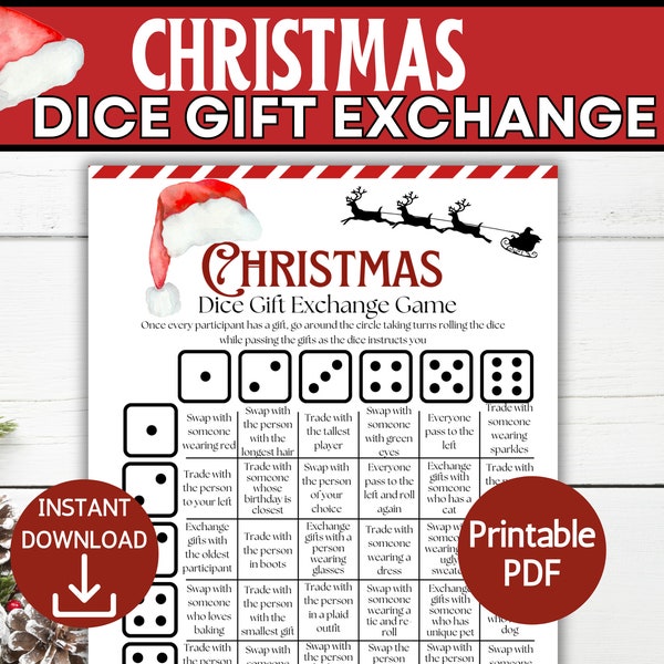 Christmas Gift Exchange Dice Game, Christmas Printable Game, Coworker Office Gift Exchange Party Game Holiday Dinner Party Template Editable