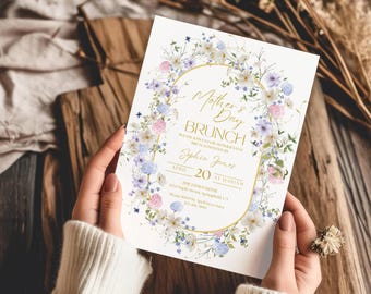 Mother's Day Brunch Invitation Template, Mothers Day Party Invite, Moms and Mimosas Invite, Floral Mother's Day Breakfast Invite Editable