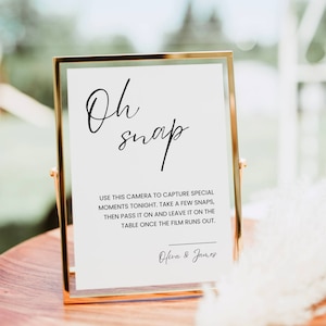 Disposable Camera Sign, Minimalist Wedding Sign, Can&#39;t Wait to See What Develops Sign, Oh Snap Camera Instructions Shower Decor Printable