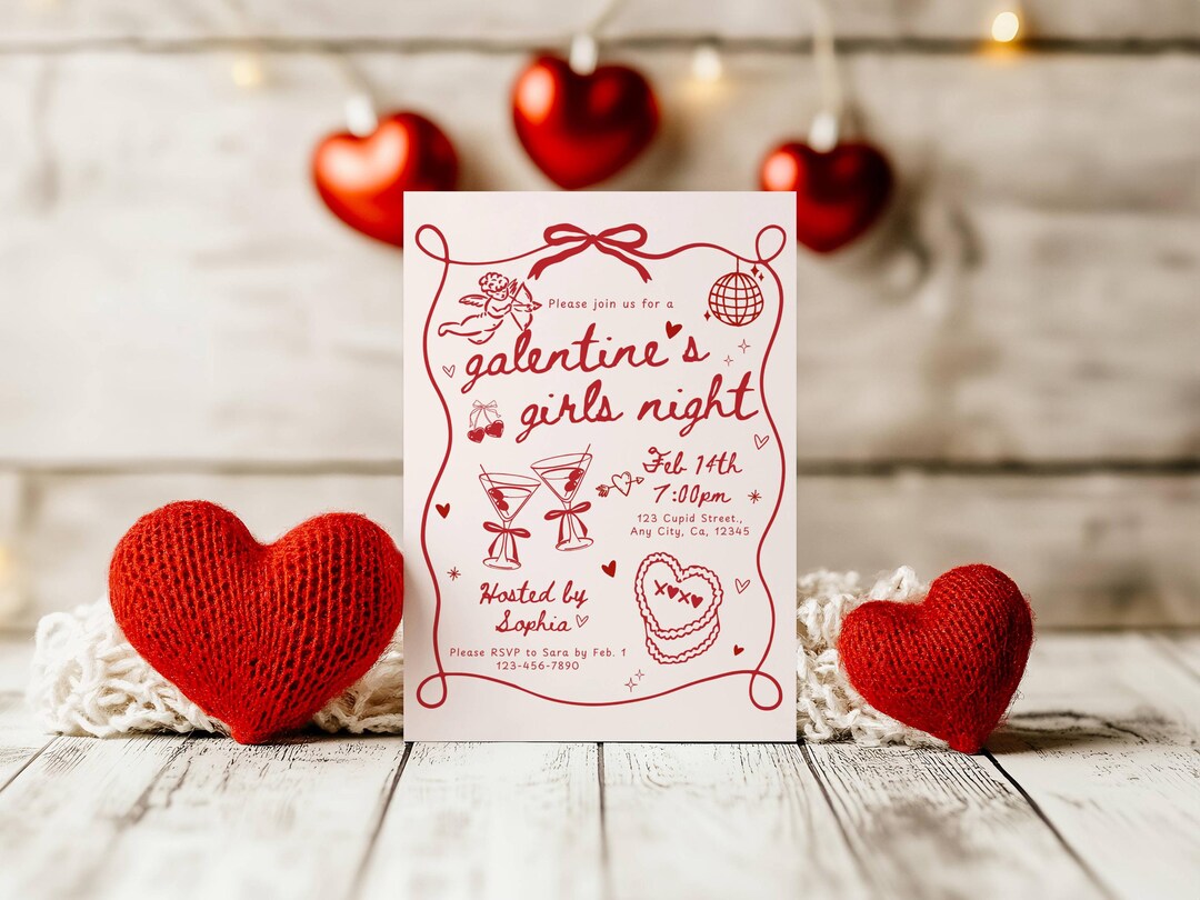 Galentine's Day Invitation Template, Valentines Party Girls Night Party ...