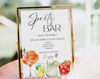 Letrero de bar Citrus Spritz, impresión de cóctel Spritz Bar, plantilla de menú de bar de bebidas exclusivas Hugo Limoncello Campari, decoración moderna para baby shower