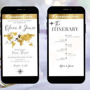 Carte d'embarquement, modèle numérique de suite de faire-part de mariage, ensemble animé d'invitation de mariage à destination, itinéraire d'invitation de mariage de voyage modifiable image 3