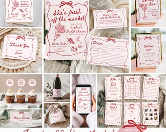 Fresh off the Market Bridal Shower Bundle, Farmer's Market Bridal Shower Invite Signs & Games Bundle Hand Drawn Floral Editable Template