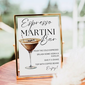 Znak Espresso Martini Bar, wydruk koktajlu Espresso Martini, szablon menu Signature Drink Bar, plakat koktajlowy, nowoczesny baby bridal shower
