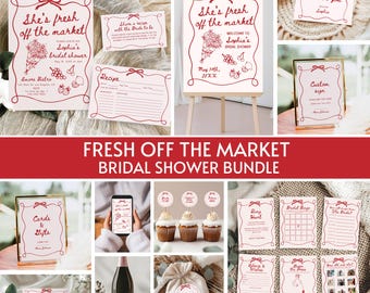 Fresh off the Market Bridal Shower Bundle, Farmer's Market Bridal Shower Invite Signs & Games Bundle Hand Drawn Floral Editable Template