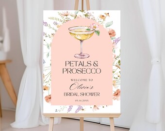 Petals and Prosecco Bridal Shower Welcome Sign, Pink Floral Bridal Brunch Sign, Petals & Prosecco Wedding Shower Welcome Signage Editable