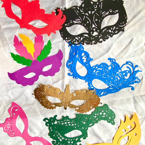 Masquerade Mask Bundle, Mardi Gras Masks SVG File Cutout for Cricut/Silhouette, Venetian Mask, Party Photobooth Mask Paper Laser Cut Decor