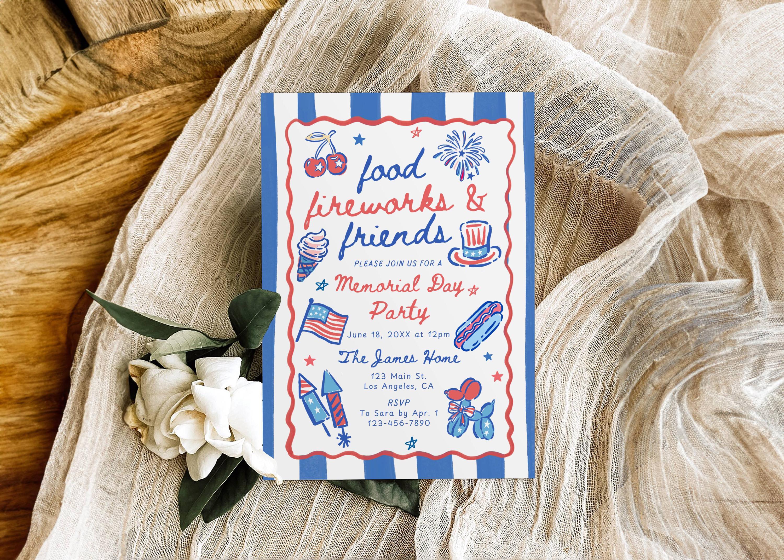 Memorial Day BBQ Party Invitation Template, Memorial Weekend Barbeque ...