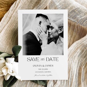 Moderne minimalistische Save the Date Vorlage, Vintage Photo Save the Date Einladen, Bild Save the Date Karte, Fotohochzeit bearbeitbar druckbar