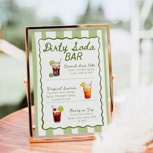 Dirty Soda Bar Schild, Soda Bar Mocktail Druck, Signature Drink Rezepte Vorlage Poster, Nicht alkoholische Pop Bar Grad Baby Brautdusche Decor