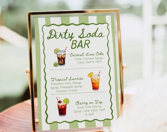 Dirty Soda Bar Sign, Soda bar Mocktail Print, Signature Drink Recipes Template Poster, Non Alcoholic Pop Bar Grad Baby Bridal Shower Decor