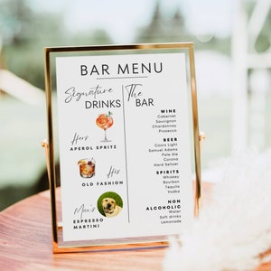 Signature Drink Schild Vorlage, Signature Drink Bar Menü Vorlage, Cocktail Bar Schild Poster, Moderne Hochzeit Haustier Hund Signatur Drink His Hers