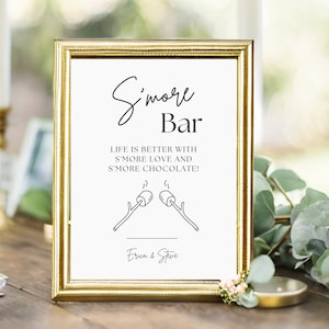 Smore Bar Sign, S&#39;more Station Sign Menu Template, Minimalist Wedding Marshmallow Bar, Modern Wedding  S&#39;more Love Party Editable Printable