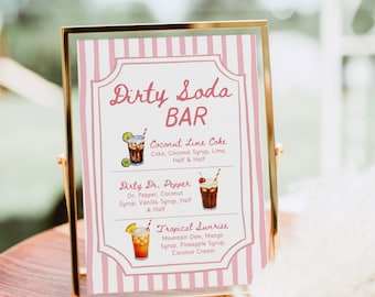 Ready to Pop Dirty Soda Bar Sign Template, Editable Canva Menu, Hand Drawn Pink Stripe Soda Bar, Baby Shower Drink Recipes, Instant Download